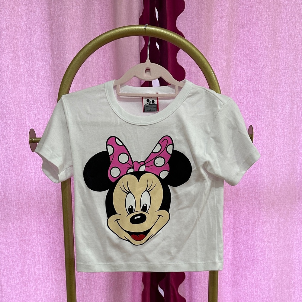 Disney Minnie Mouse White Tee with Pink Bow